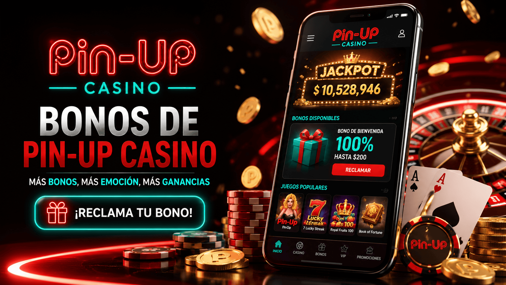 Sección de bonos de Pin-Up Casino con promociones para nuevos usuarios